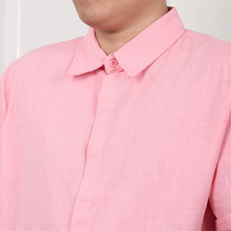 Tactile Cotton Linen Stand Collar Grounding Shirt