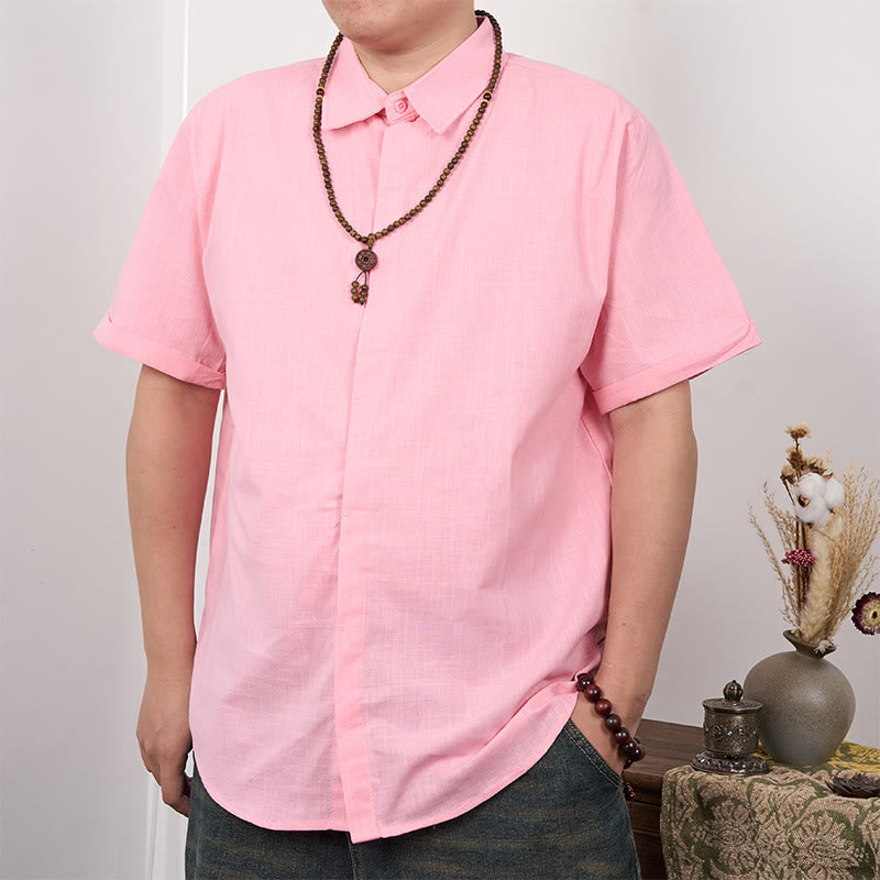 Tactile Cotton Linen Stand Collar Grounding Shirt