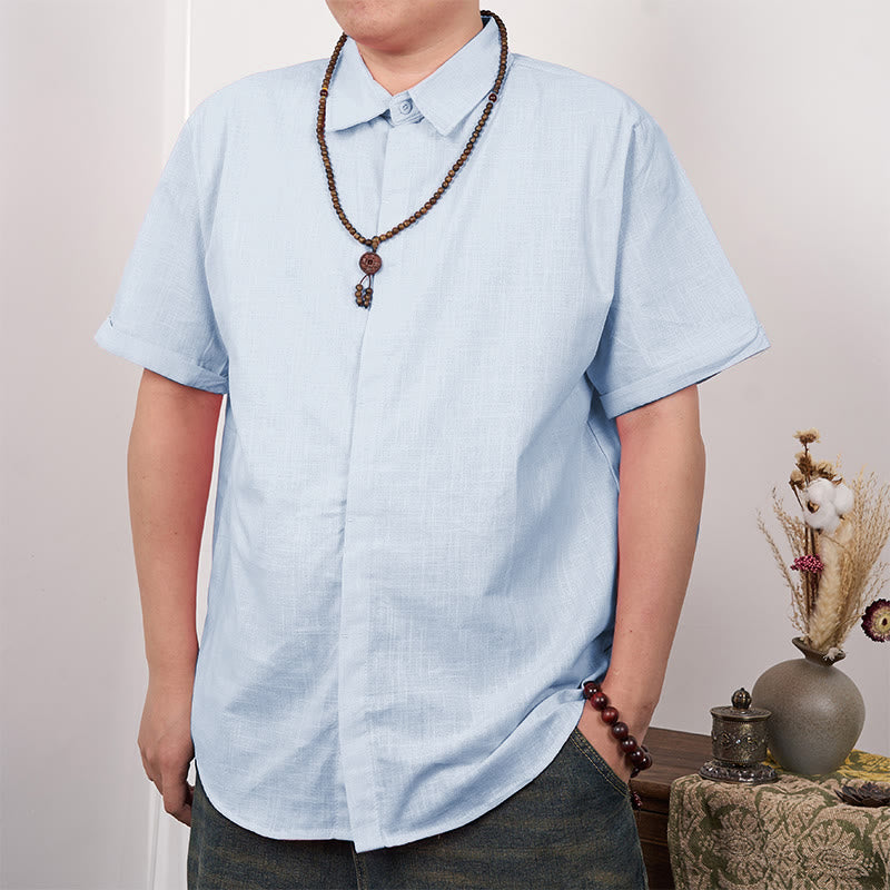 Tactile Cotton Linen Stand Collar Grounding Shirt