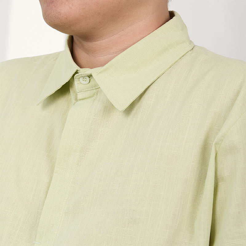 Tactile Cotton Linen Stand Collar Grounding Shirt