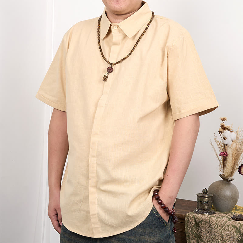 Tactile Cotton Linen Stand Collar Grounding Shirt
