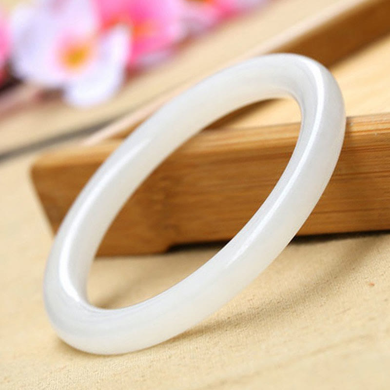Natural White Green Jade Luck Prosperity Bracelet Bangle