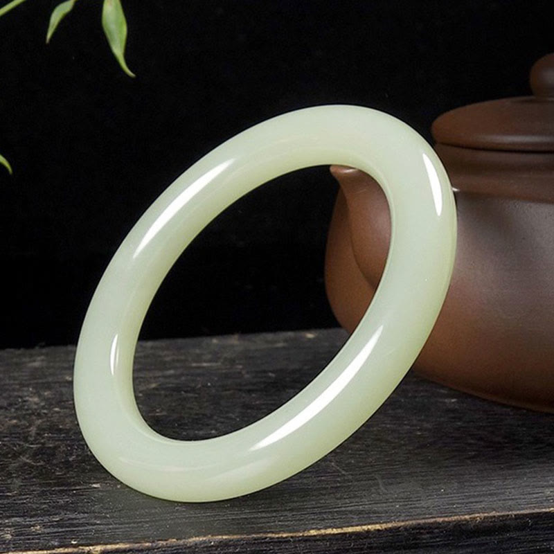 Natural White Green Jade Luck Prosperity Bracelet Bangle