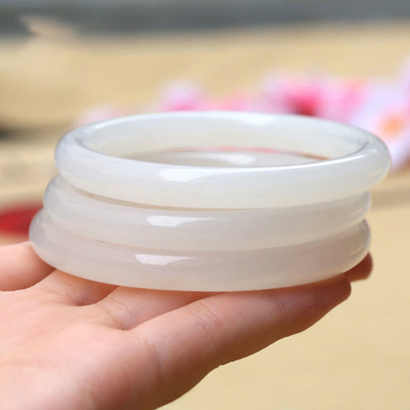 Natural White Green Jade Luck Prosperity Bracelet Bangle