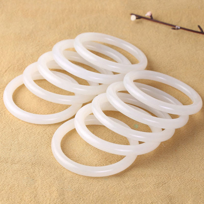 Natural White Green Jade Luck Prosperity Bracelet Bangle