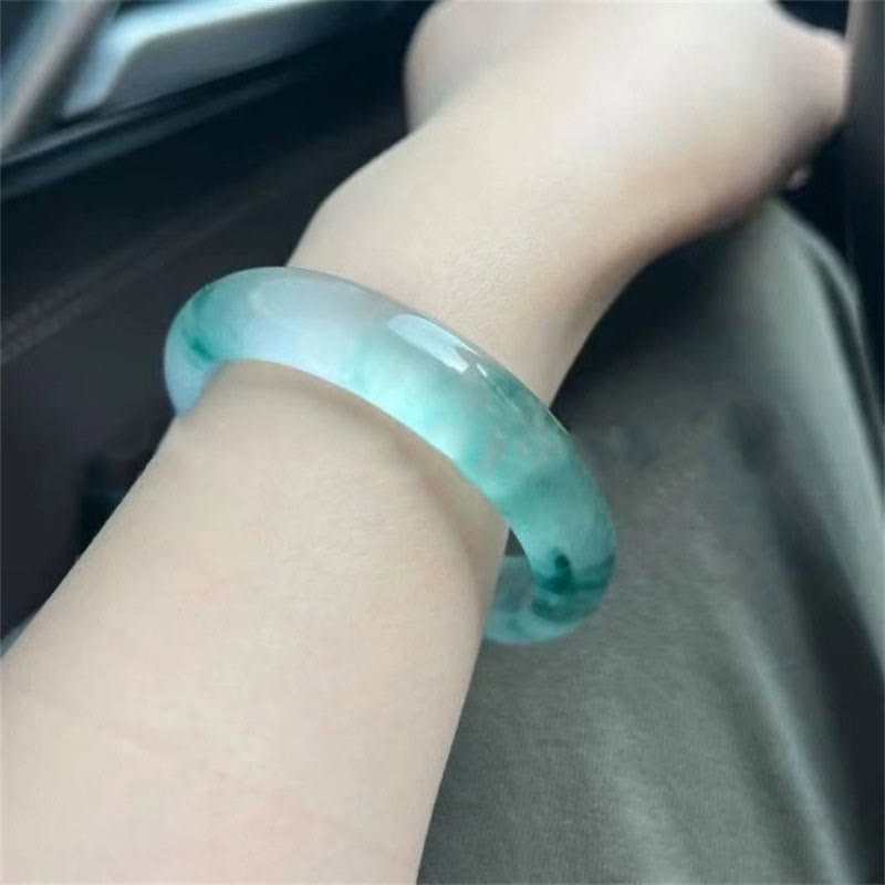 Natural Jade Floating Flower Luck Bracelet Bangle