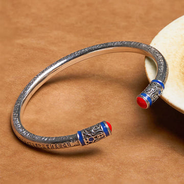 Heart Sutra Carved Copper Coins Healing Bracelet Bangle