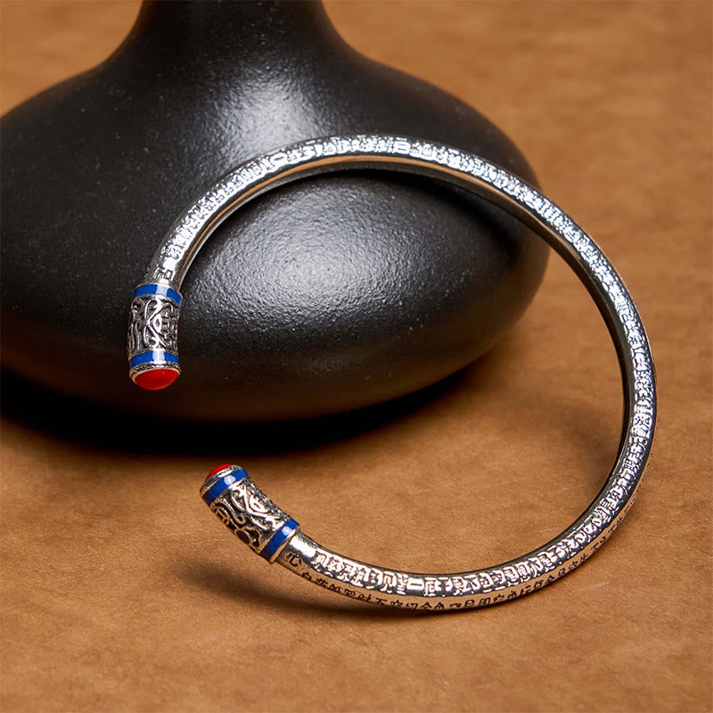 Heart Sutra Carved Copper Coins Healing Bracelet Bangle