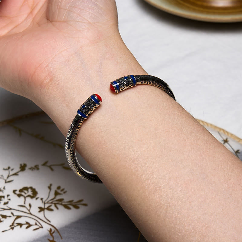 Heart Sutra Carved Copper Coins Healing Bracelet Bangle