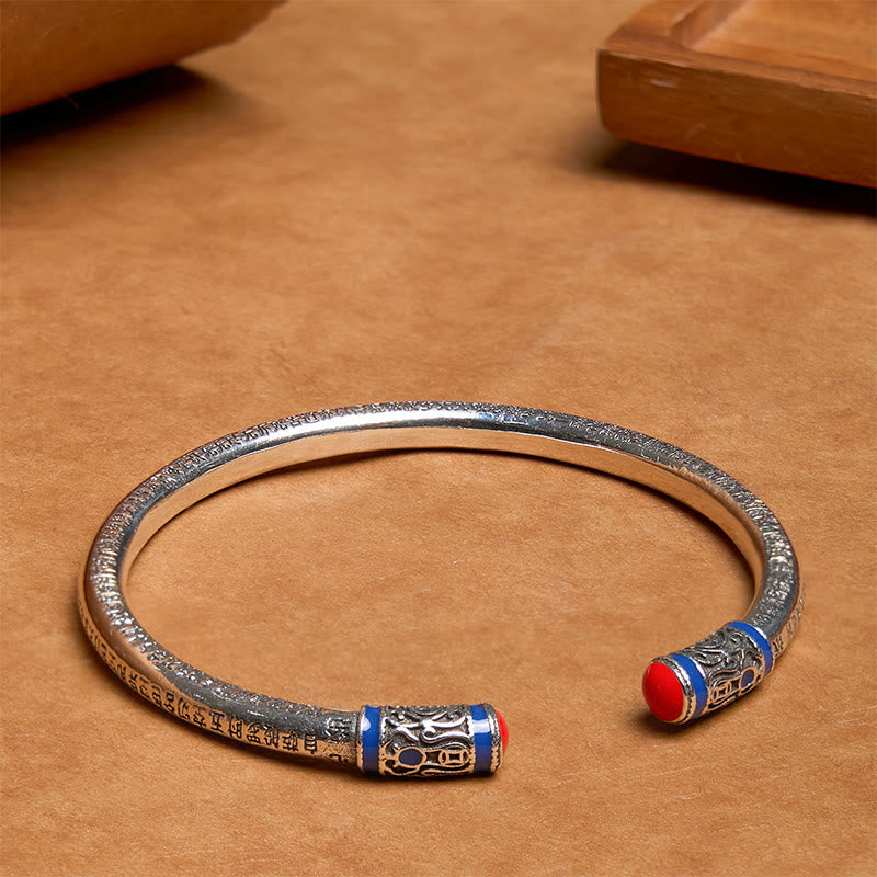 Heart Sutra Carved Copper Coins Healing Bracelet Bangle