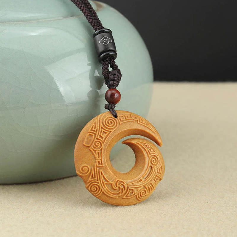 Ebony Wood Sandalwood One's Luck Improves Design Pattern Peace Necklace Pendant