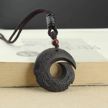 Ebony Wood Sandalwood One's Luck Improves Design Pattern Peace Necklace Pendant