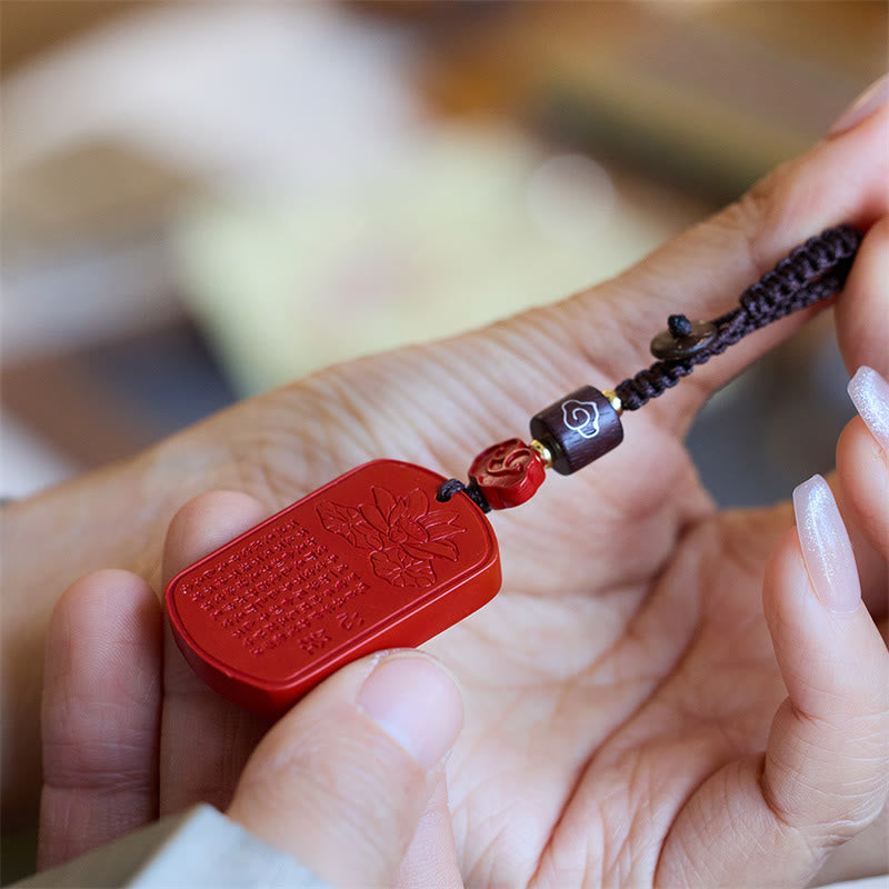 Natural Cinnabar Heart Sutra Blessing Key Chain