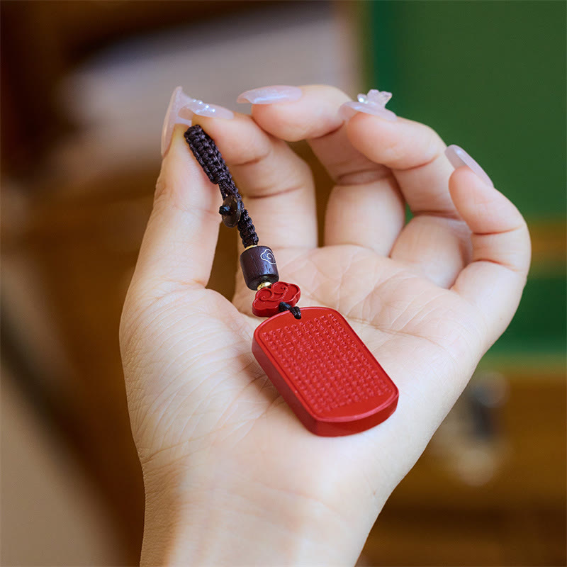 Natural Cinnabar Heart Sutra Blessing Key Chain