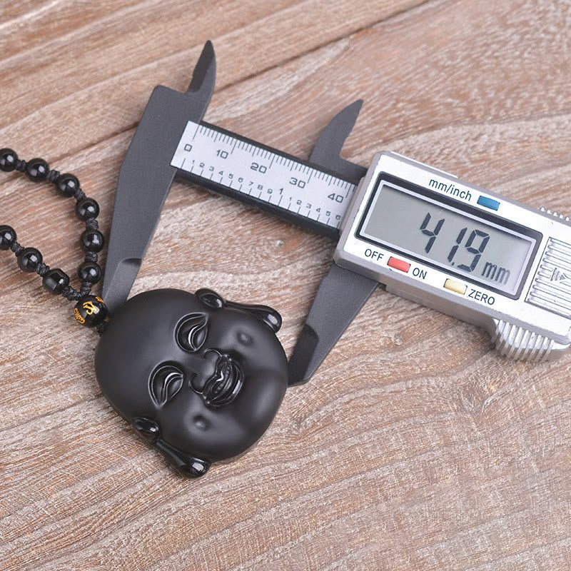 Natural Black Obsidian Laughing Buddha Purification Necklace Pendant