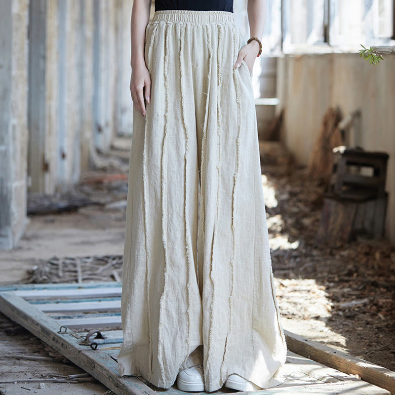 Frog-Button Sleeveless Cami Midi Dress Ramie Linen Wide Leg Pants With Pockets