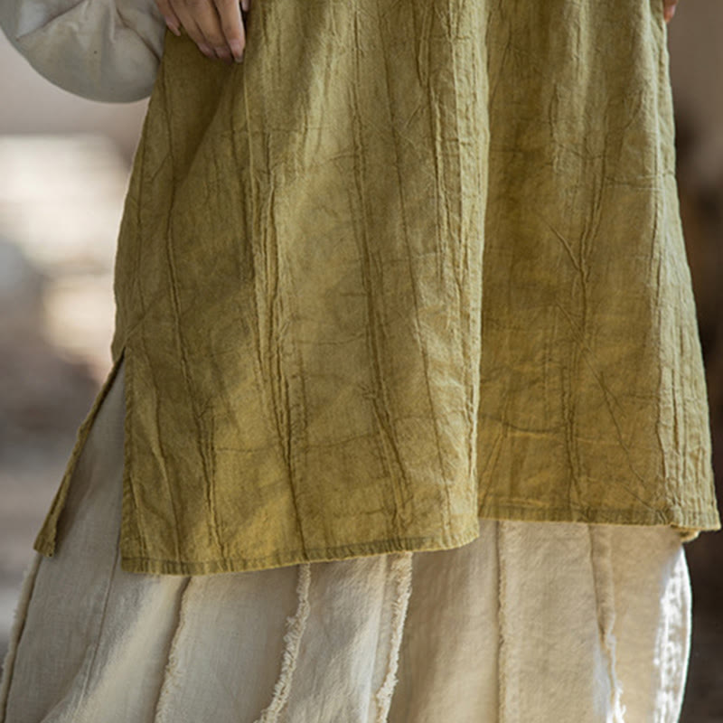 Frog-Button Sleeveless Cami Midi Dress Ramie Linen Wide Leg Pants With Pockets