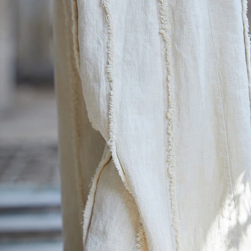 Frog-Button Sleeveless Cami Midi Dress Ramie Linen Wide Leg Pants With Pockets