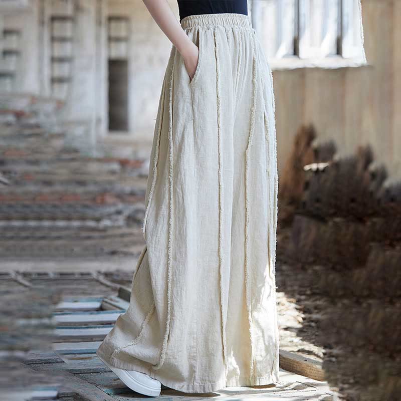 Frog-Button Sleeveless Cami Midi Dress Ramie Linen Wide Leg Pants With Pockets