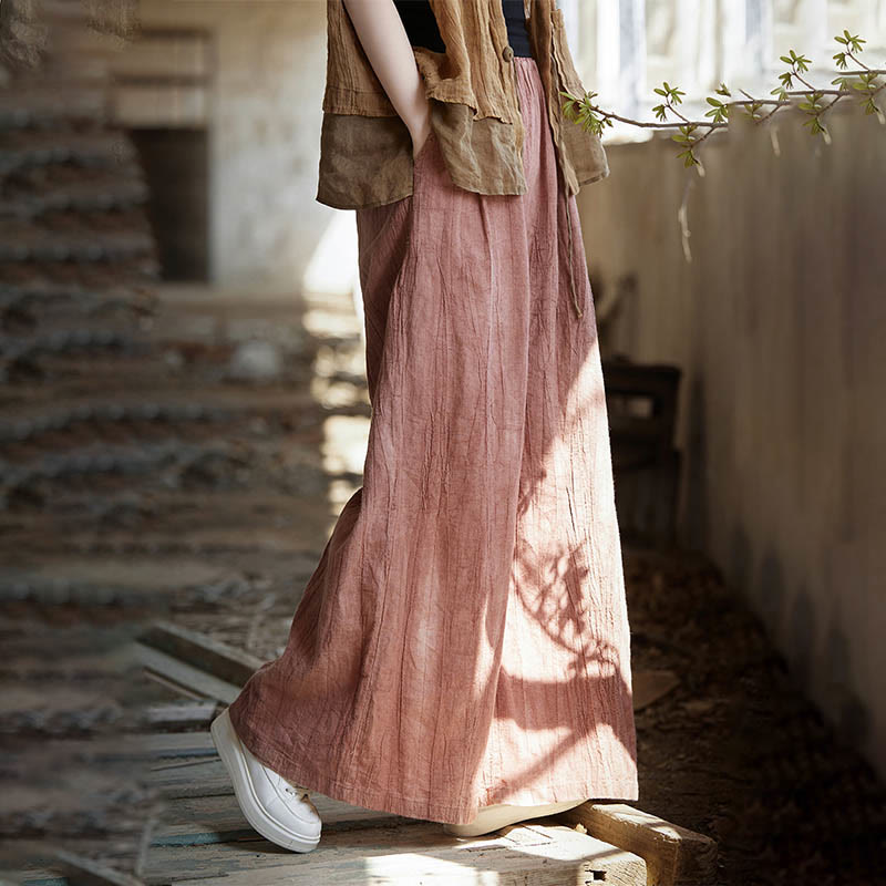 Frog-Button Sleeveless Cami Midi Dress Ramie Linen Wide Leg Pants With Pockets