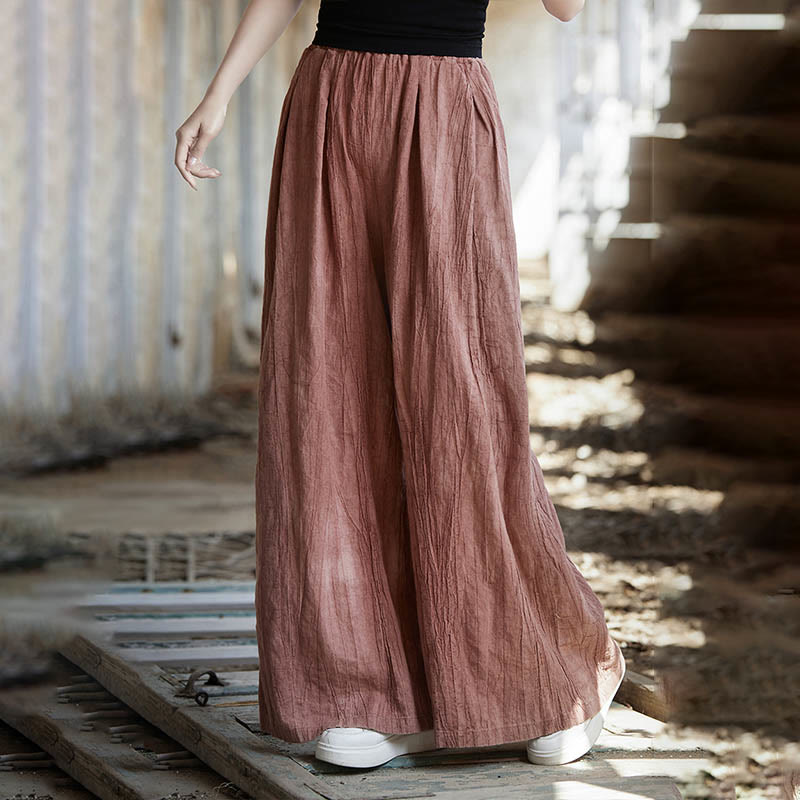Frog-Button Sleeveless Cami Midi Dress Ramie Linen Wide Leg Pants With Pockets