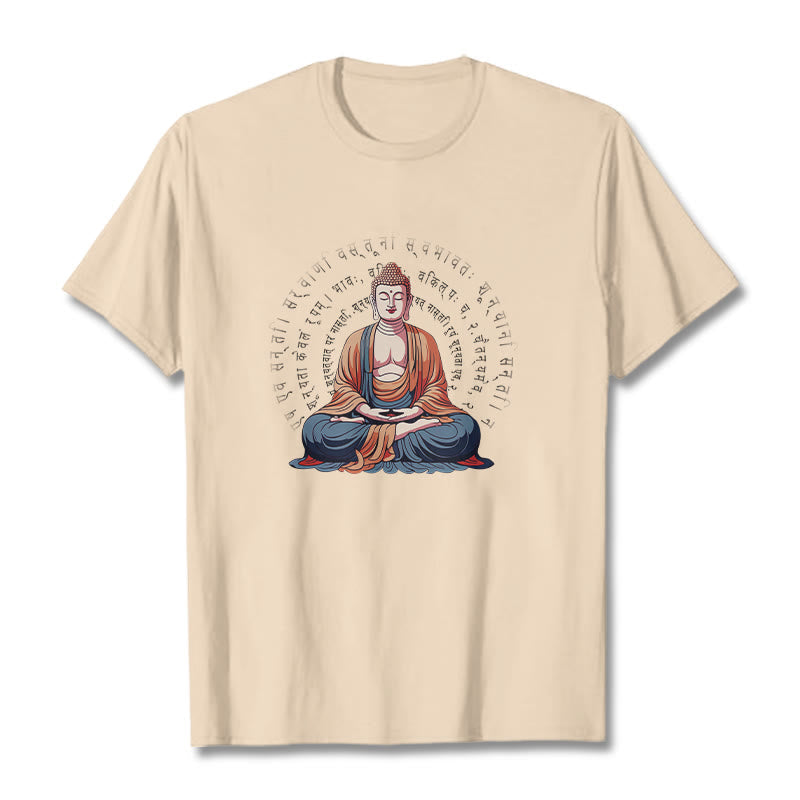 Tactile Cotton Sanskrit Heart Sutra Meditation Tee