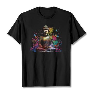 Colorful Butterfly Flying Meditation Buddha Tee T-shirt
