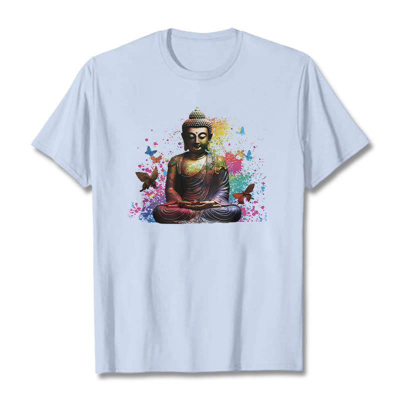 Colorful Butterfly Flying Meditation Buddha Tee T-shirt