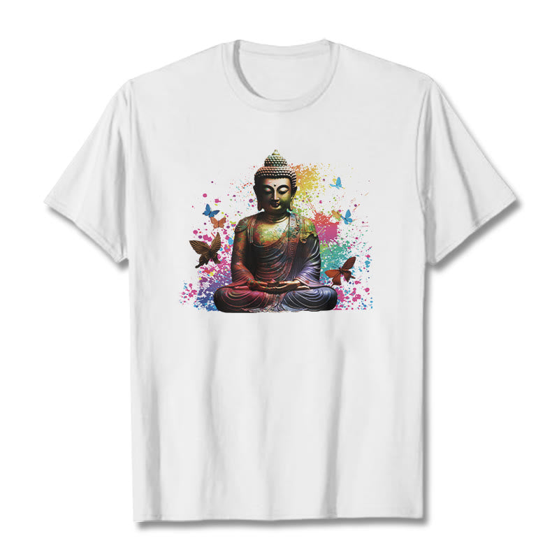 Colorful Butterfly Flying Meditation Buddha Tee T-shirt