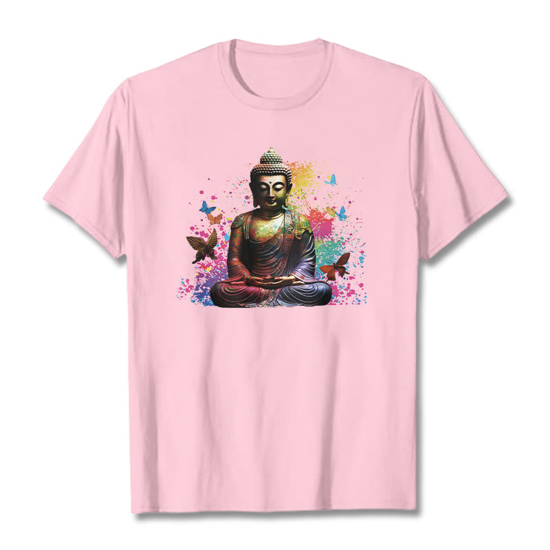 Colorful Butterfly Flying Meditation Buddha Tee T-shirt