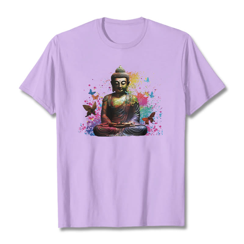 Colorful Butterfly Flying Meditation Buddha Tee T-shirt