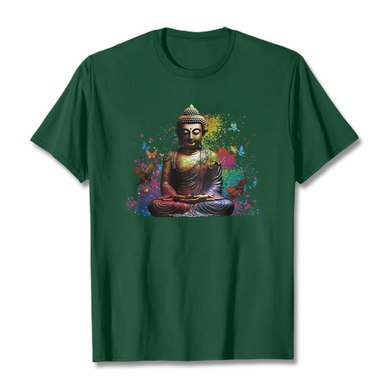 Colorful Butterfly Flying Meditation Buddha Tee T-shirt