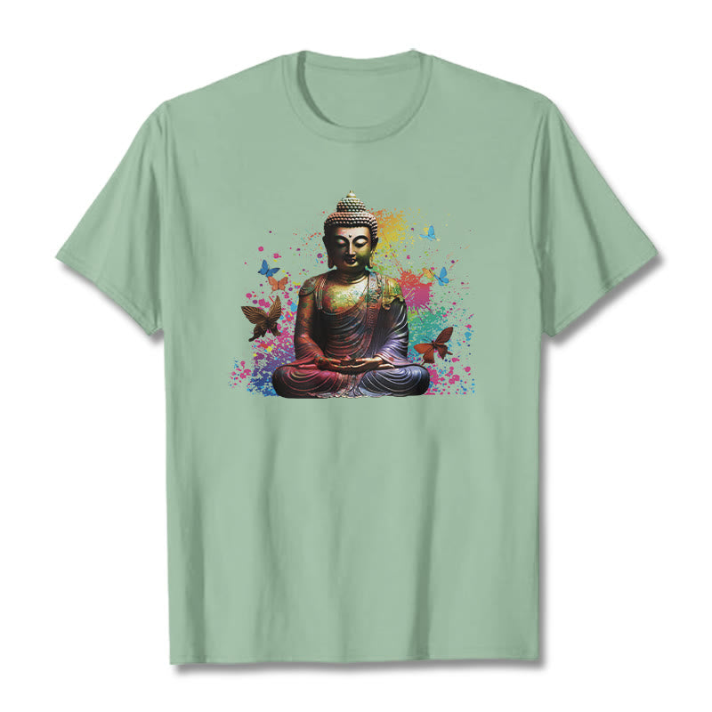 Colorful Butterfly Flying Meditation Buddha Tee T-shirt
