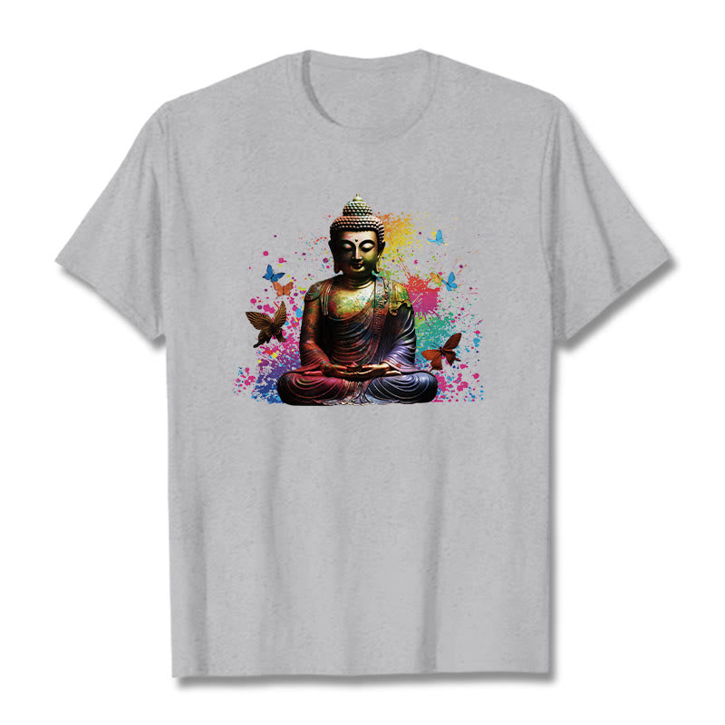 Colorful Butterfly Flying Meditation Buddha Tee T-shirt