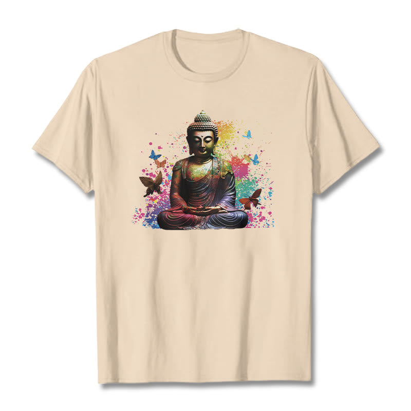 Colorful Butterfly Flying Meditation Buddha Tee T-shirt