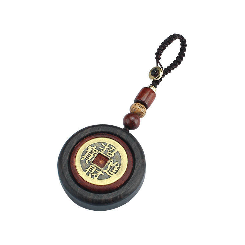 Copper Coin Attract Wealth Ebony Wood Red Sandalwood Luck Key Chain Decoration
