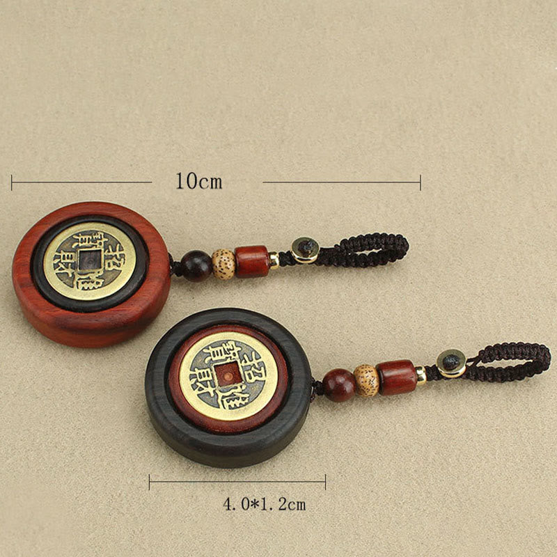 Copper Coin Attract Wealth Ebony Wood Red Sandalwood Luck Key Chain Decoration