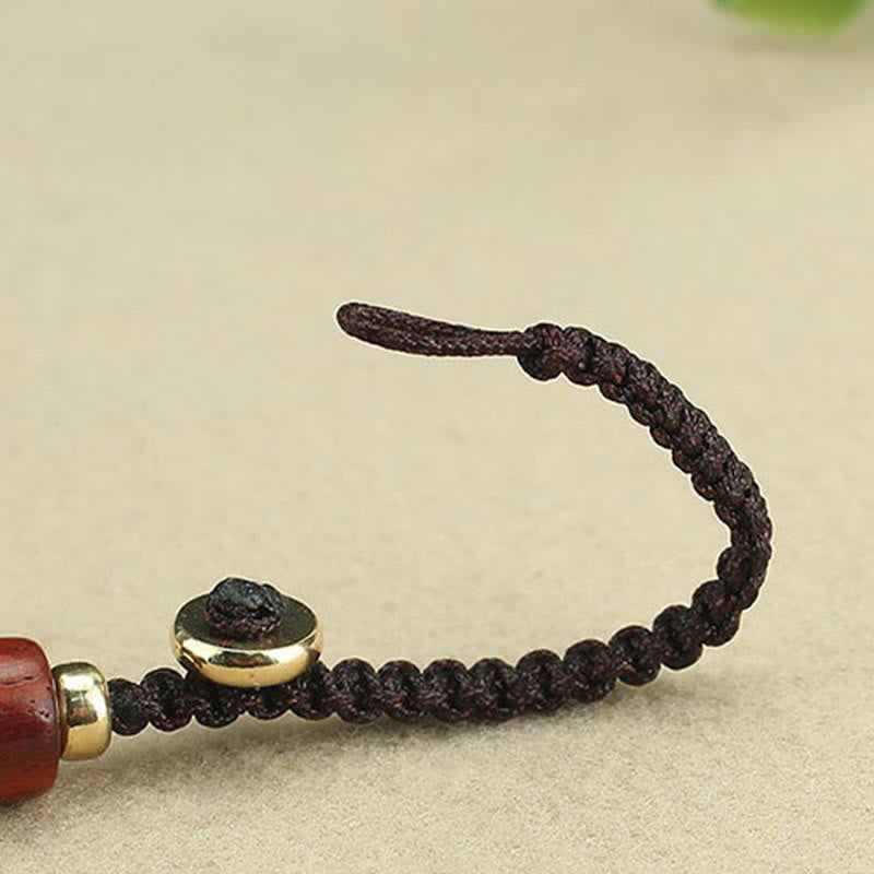 Copper Coin Attract Wealth Ebony Wood Red Sandalwood Luck Key Chain Decoration