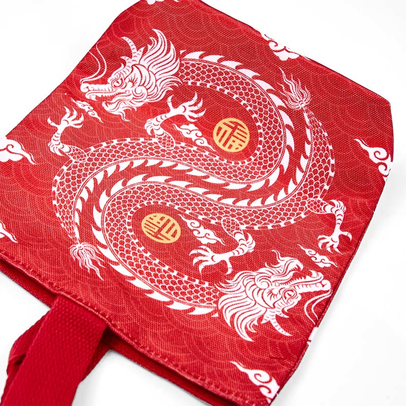 Chinese Dragon Persimmon Canvas Handbag