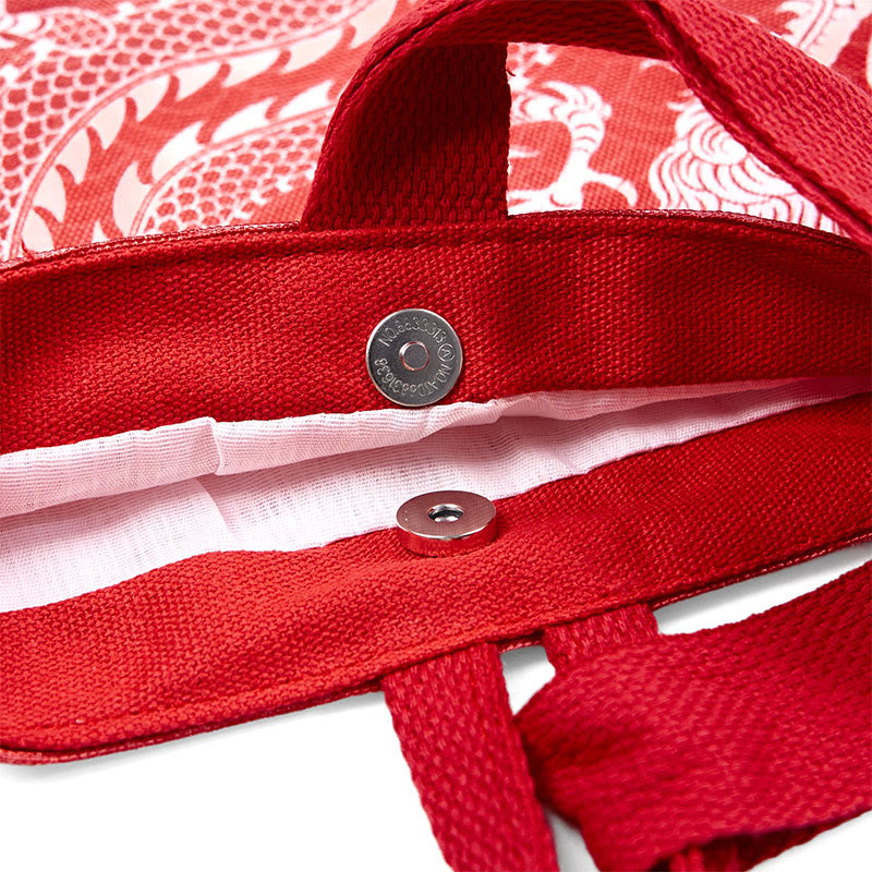 Chinese Dragon Persimmon Canvas Handbag