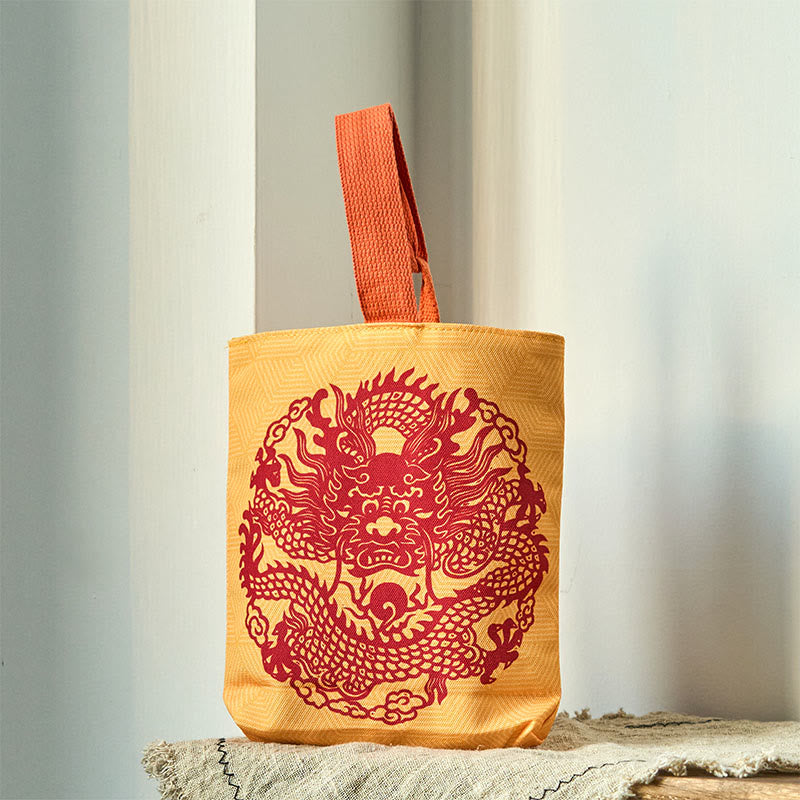 Chinese Dragon Persimmon Canvas Handbag