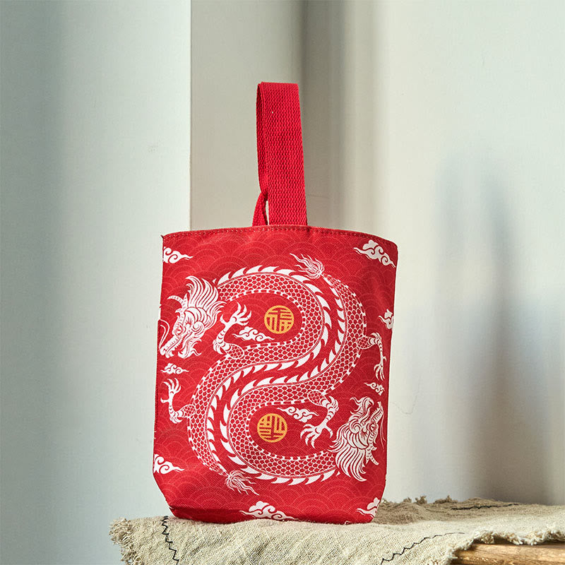 Chinese Dragon Persimmon Canvas Handbag