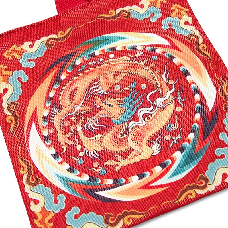 Chinese Dragon Persimmon Canvas Handbag