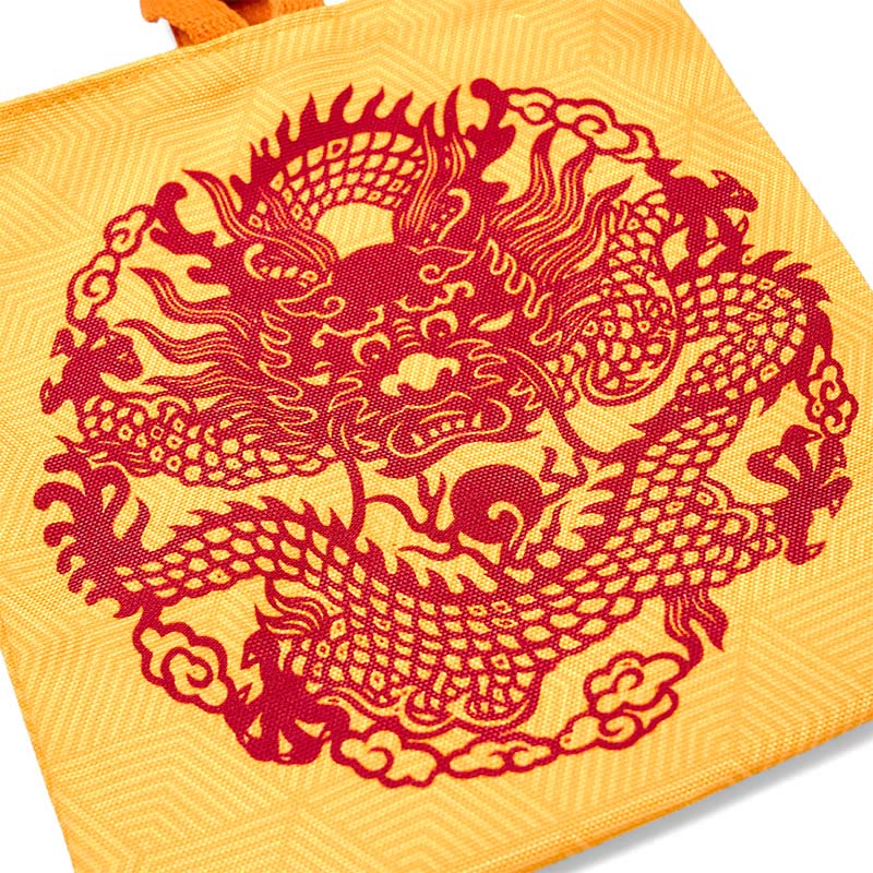 Chinese Dragon Persimmon Canvas Handbag
