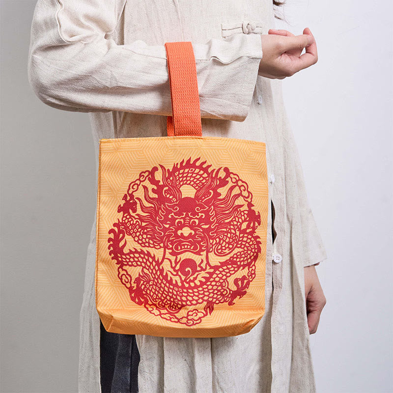Chinese Dragon Persimmon Canvas Handbag