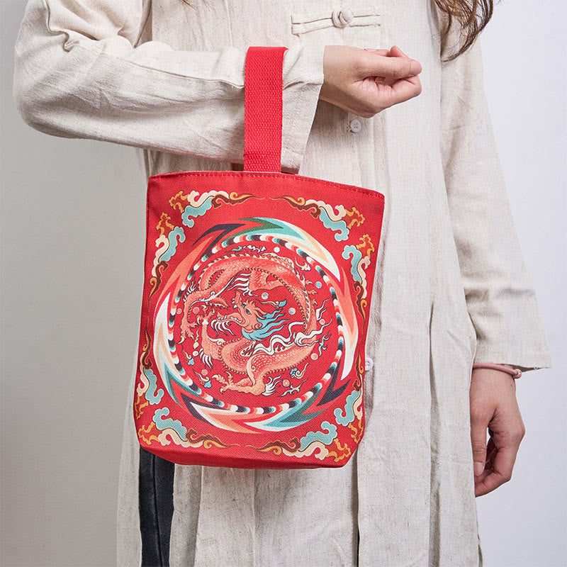 Chinese Dragon Persimmon Canvas Handbag