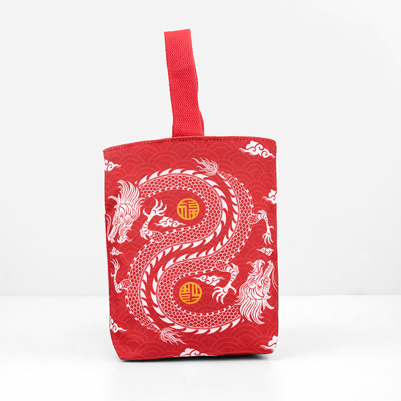 Chinese Dragon Persimmon Canvas Handbag