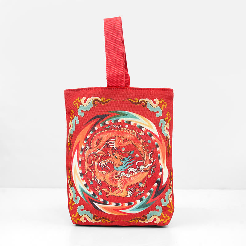 Chinese Dragon Persimmon Canvas Handbag