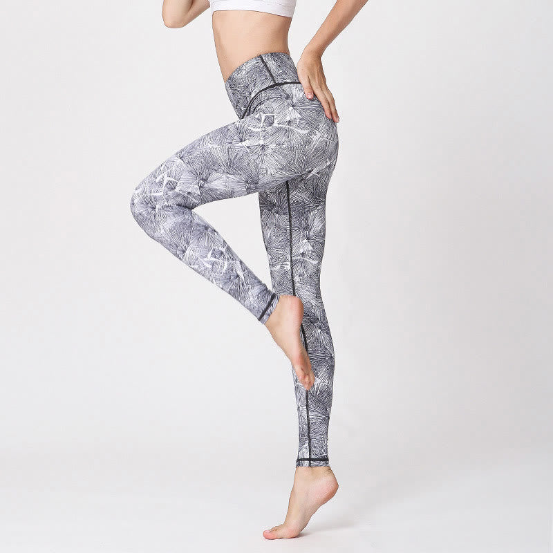 Mist Leaves Print Sports Exercise Fitness Leggings Women's Yoga Pants