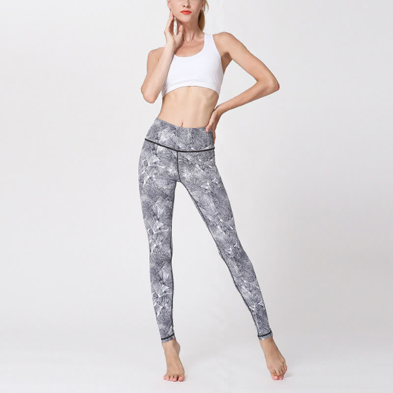 Mist Leaves Print Sports Exercise Fitness Leggings Women's Yoga Pants